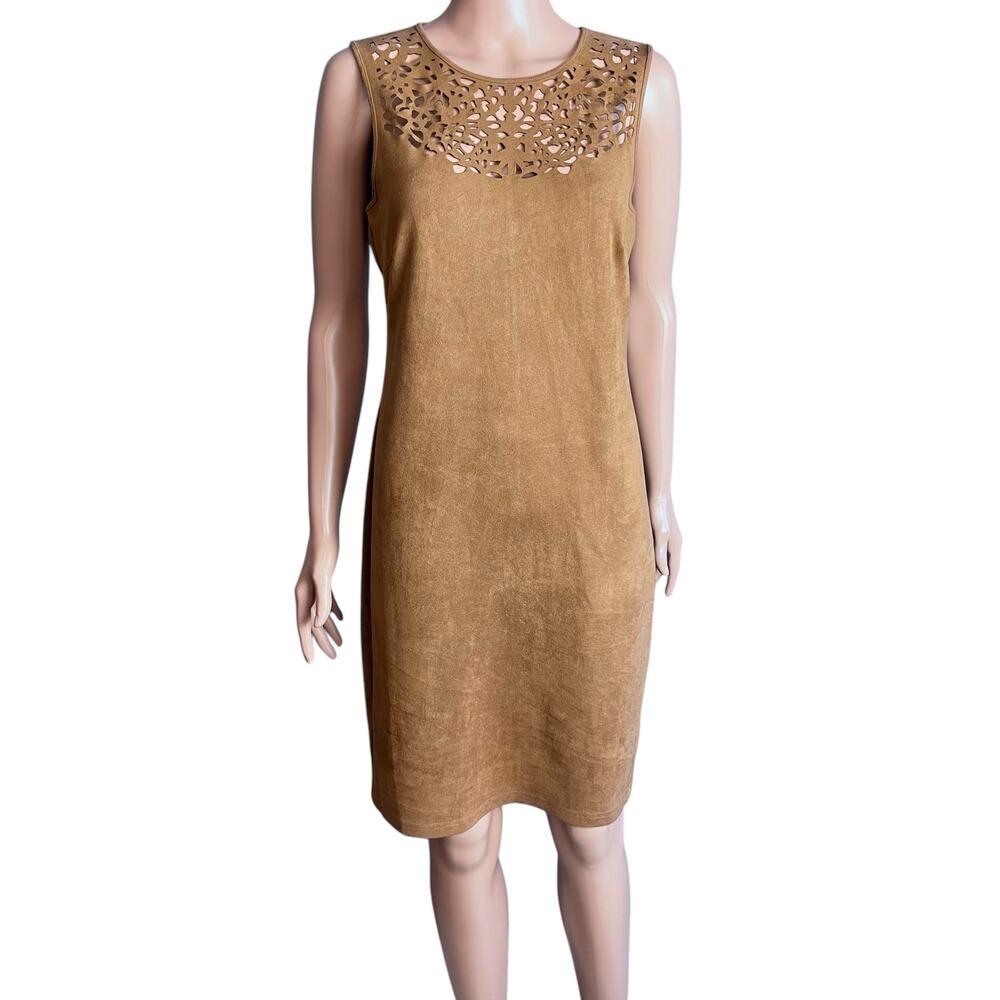 Spense Faux Suede Laser Cutout Sleeveless Dress 6 Western Cowgirl Yellowstone - Picture 2 of 7